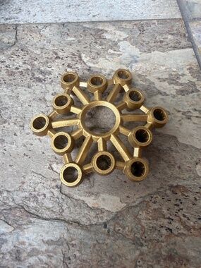 VTG Gold Tone Cast Iron Tapered Candle Holder Atomic Spider Style MCM Starburst.
